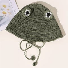 Crochet Frog Straw Hat Green Sunscreen Bucket Hat