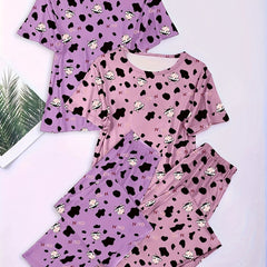 Women's Plus Cow Print Tee & Pants Pajamas 4-Piece Set