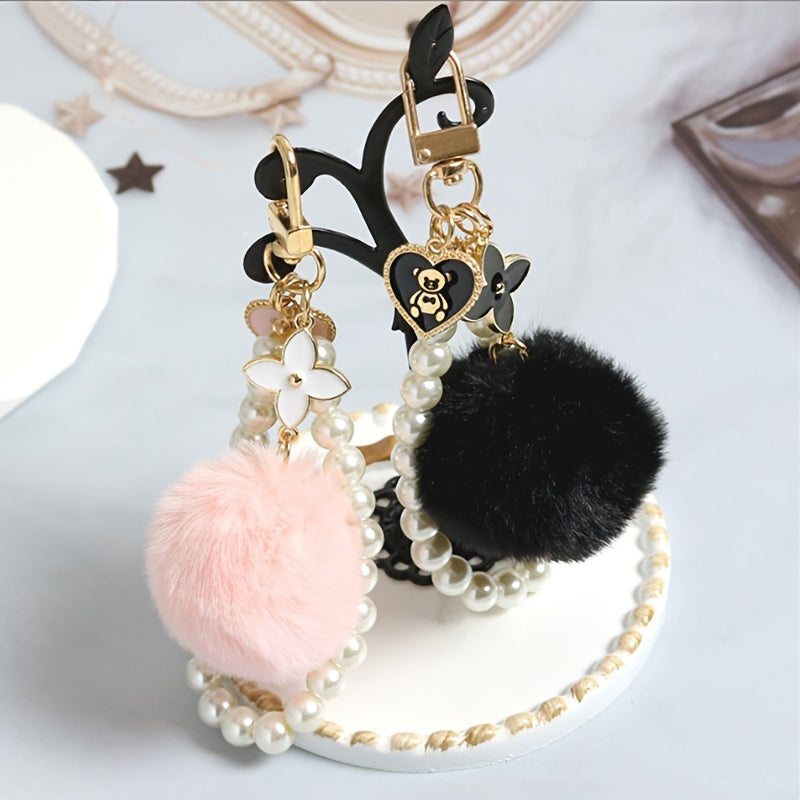 Fur Ball Pearl Bear Tag Bag Pendant Plush Keychain