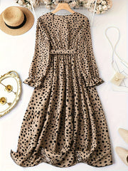 Leopard Print Lantern Sleeve Dress With Belt