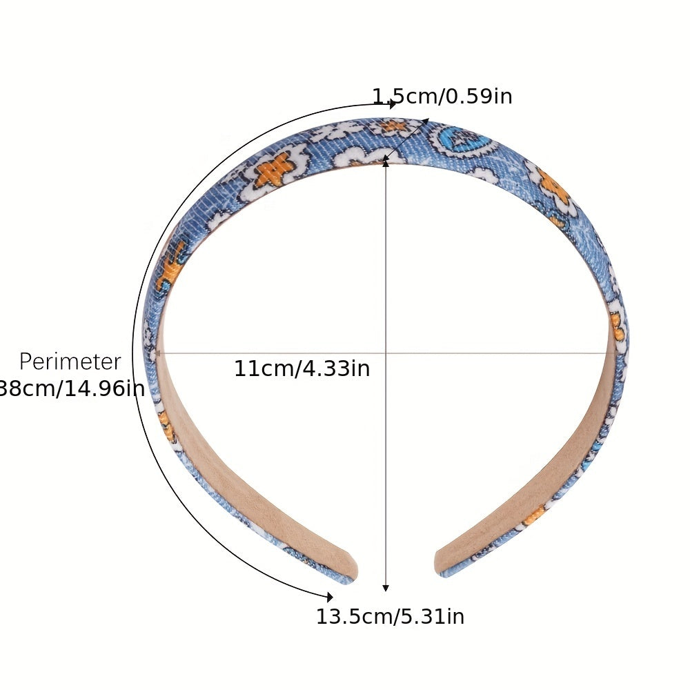 Boho Denim Headband Paisley Print Retro Style Head Hoop Women Girls Hair