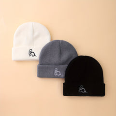 3pcs Baby Beanie Set Winter Warm Knitted Hat Dinosaur Embroidery