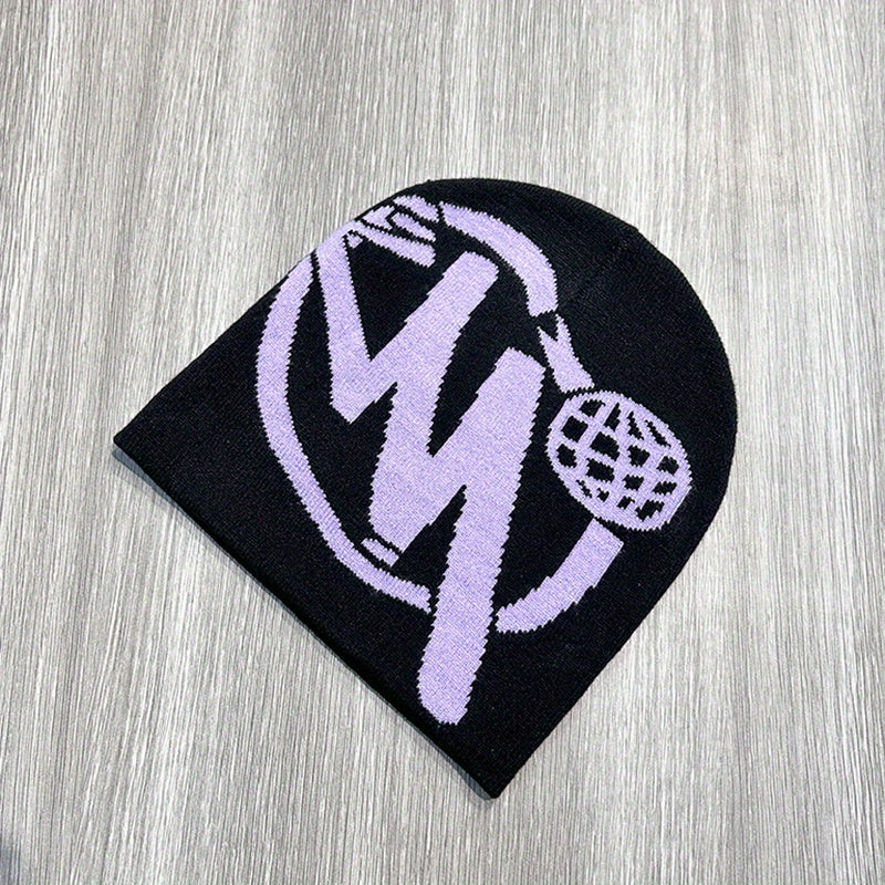 Warm Windproof Sport Knit Beanie Hat with Printing for Men and Women