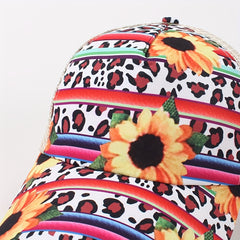 Chrysanthemum Print Trucker Hat Boho Mesh Baseball Cap