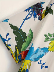 Leaves & Parrot Pattern Men's Short Sleeve Shirt for Summer