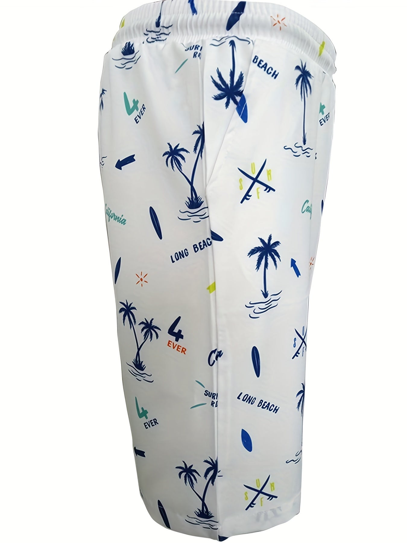Coconut Pattern Quick Drying Beach Shorts Men's Casual Stretch Waist Drawstring