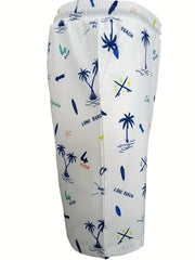 Coconut Pattern Quick Drying Beach Shorts Men's Casual Stretch Waist Drawstring