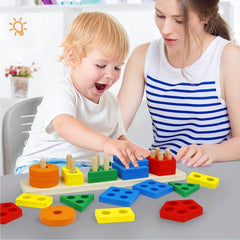 Recycled Wood Stacking Toy for Toddlers Educational Shape Sorting Puzzle