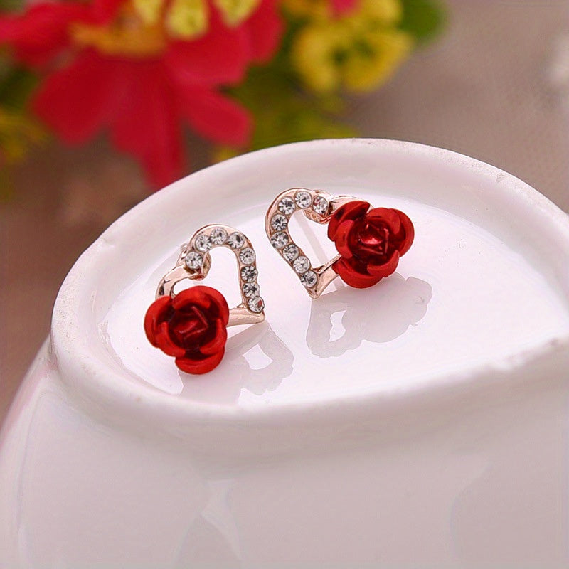 Love Rose Flower Stud Earrings for Women