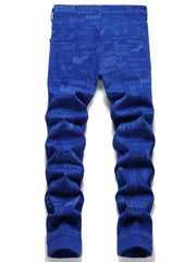 Men's Winter Casual Alphabets Print Slim Fit Straight Jeans