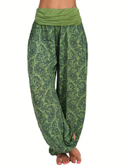 Paisley Print Wideband Waist Pants for Spring & Summer