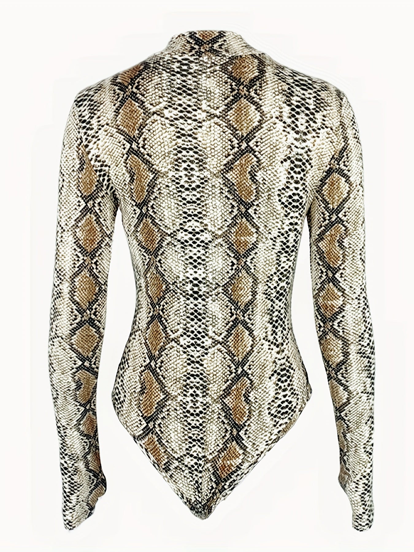 Snakeskin Print Mock Neck Bodysuit Long Sleeve Sexy One Piece