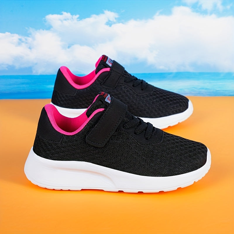 Girls' Hook and Loop Running Shoes with Non Slip Sole