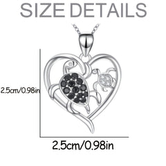 Mother Child Turtle Rhinestone Heart Pendant Necklace