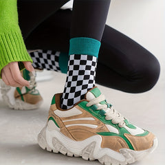 5 Pairs Plaid Print Crew Socks for Women