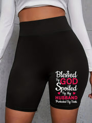 Heart & Letter Print High Rise Stretch Biker Shorts