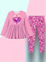 Girls Heart Graphic Long Sleeve Top Pants Set