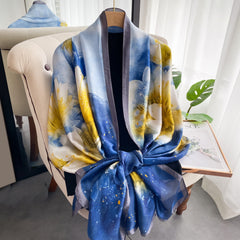 Silk Scarf Female Flower Printed Long Shawl Wrap