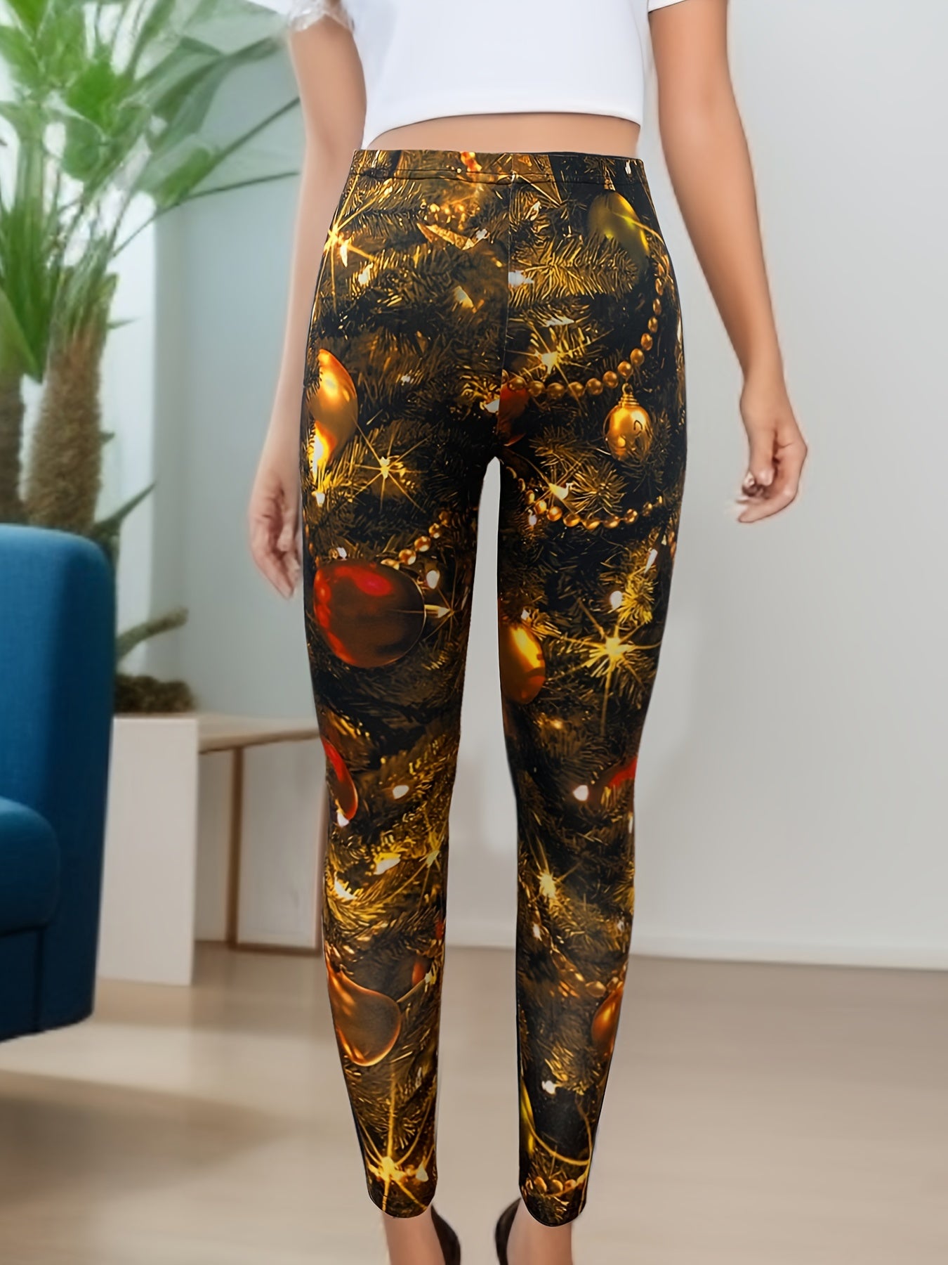 Christmas Casual Leggings Women's Plus Christmas Print Medium Stretch