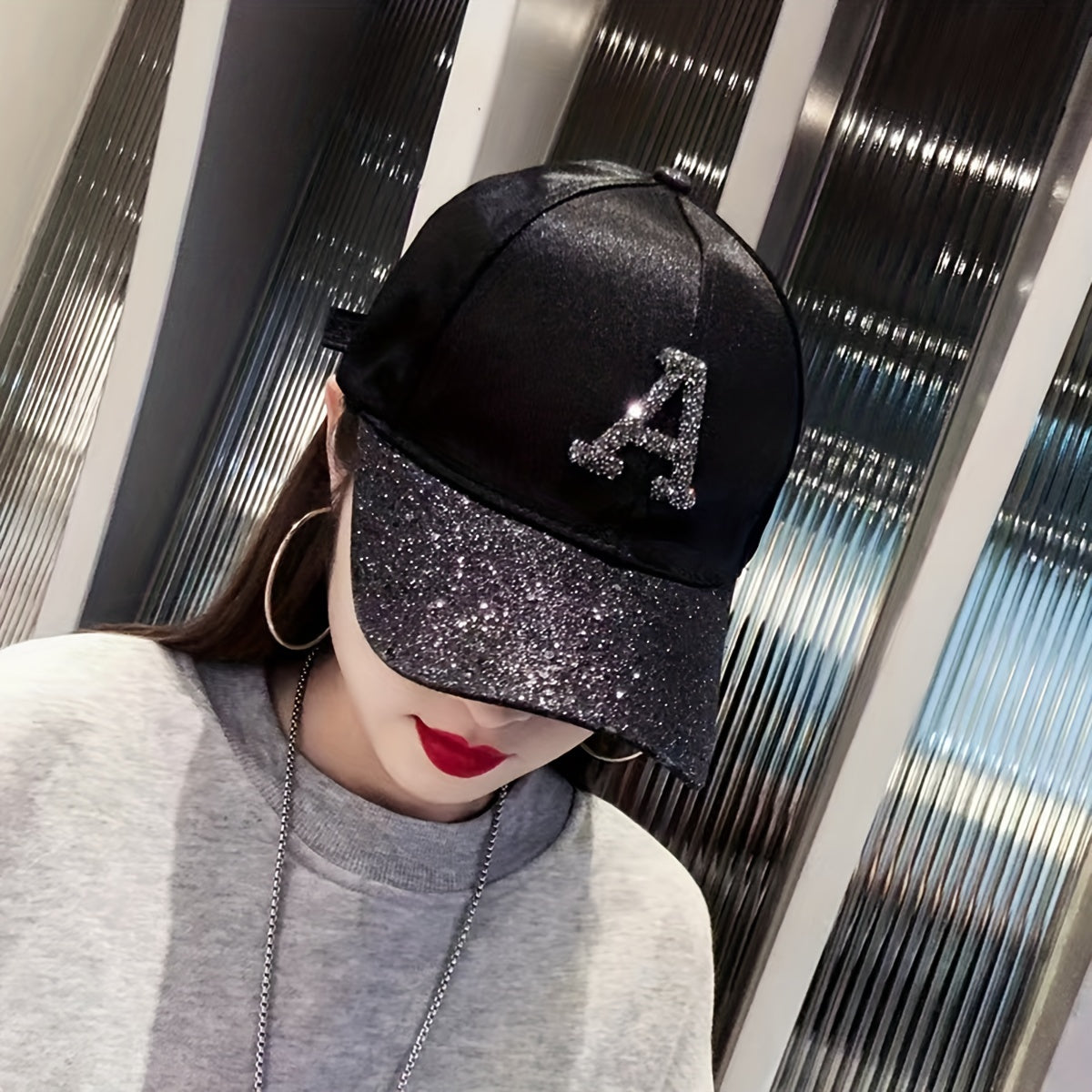 Glitter A Patch Baseball Cap Solid Y2K Sun Hats Hip Hop Dad Hat