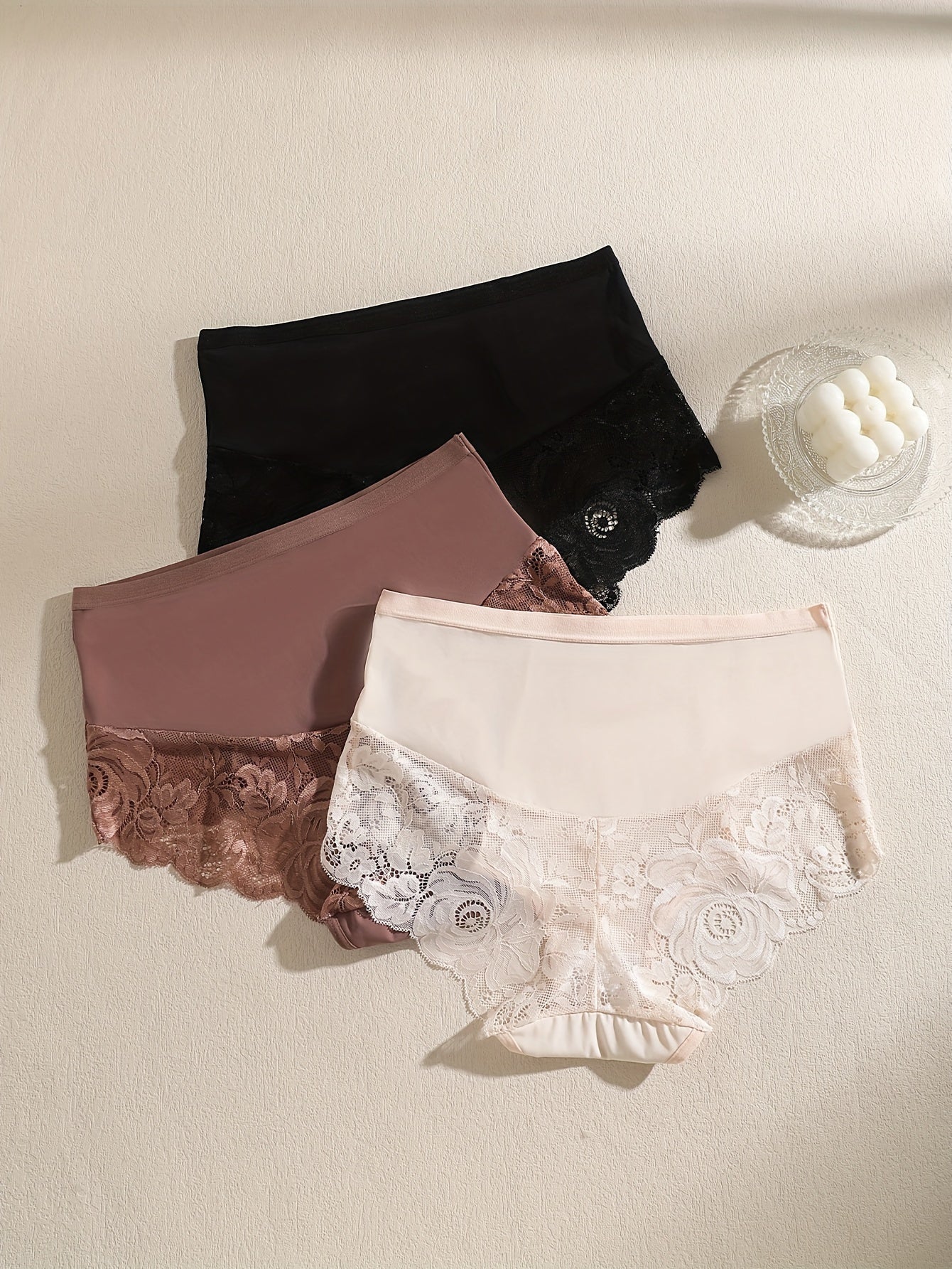 3pcs Lace Briefs Scallop Trim Panties Women's Lingerie