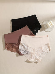 3pcs Lace Briefs Scallop Trim Panties Women's Lingerie
