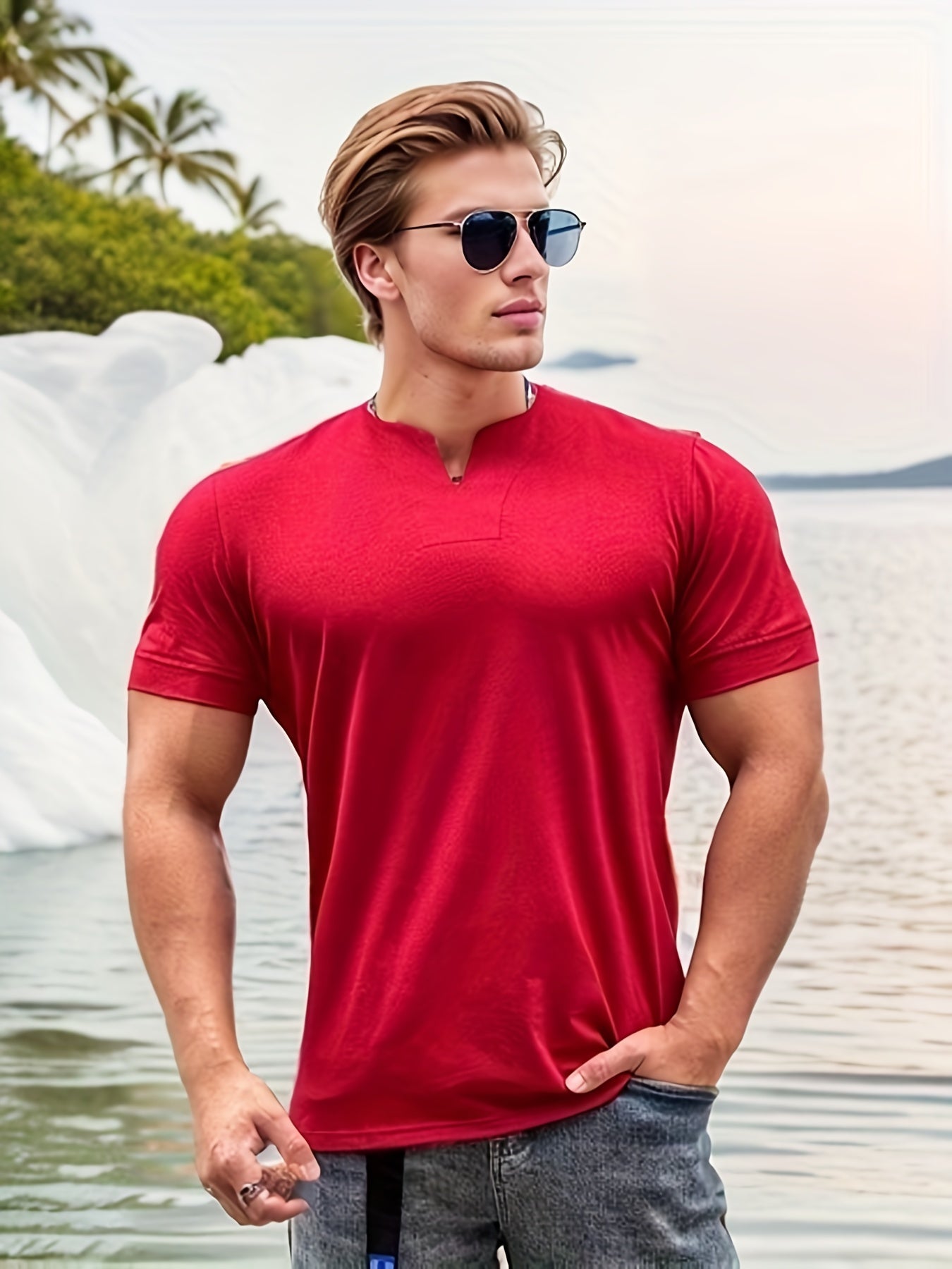 Men's Cotton Sports V Neck Tee for Summer