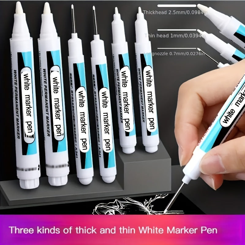 3pcs Mixed Marking Pen Oily Thin End Waterproof Non Fading For Tire Glass