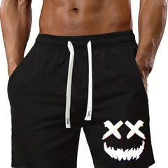 Smile Print Men's Drawstring Waistband Shorts