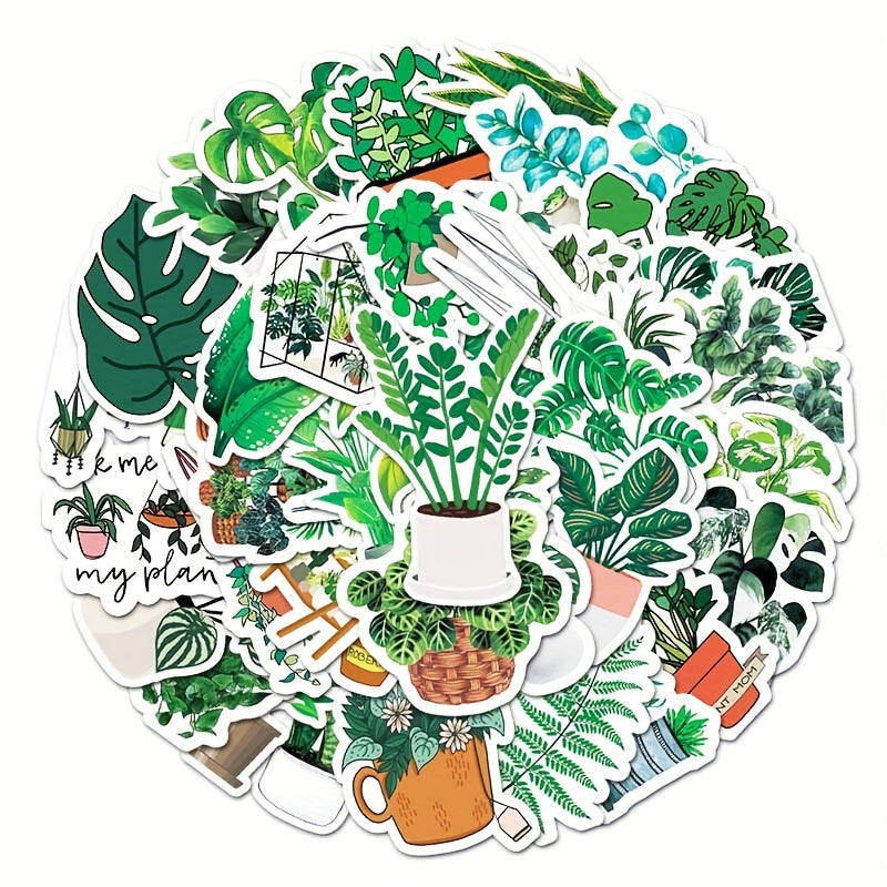 50pcs Cartoon Green Plants Plant Stickers DIY Laptop Stationery Box Waterproof