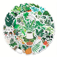 50pcs Cartoon Green Plants Plant Stickers DIY Laptop Stationery Box Waterproof