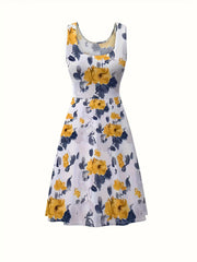 Casual Floral Print Plus Size Tank Dress