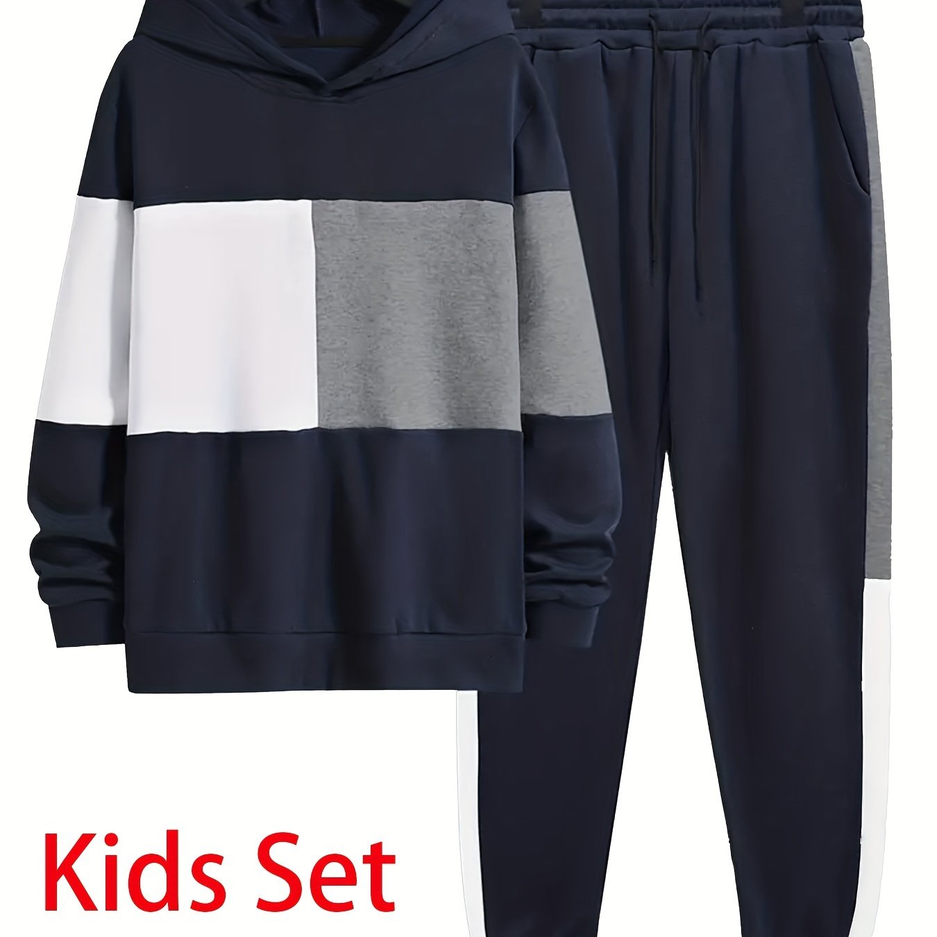 Boy's 2pcs Block Hoodie & Sweatpants Set Spring Fall Casual Outfits