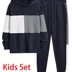Boy's 2pcs Block Hoodie & Sweatpants Set Spring Fall Casual Outfits