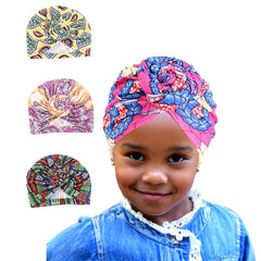 African Style Print Top Knot Girls Flower Baby Hat Bandana