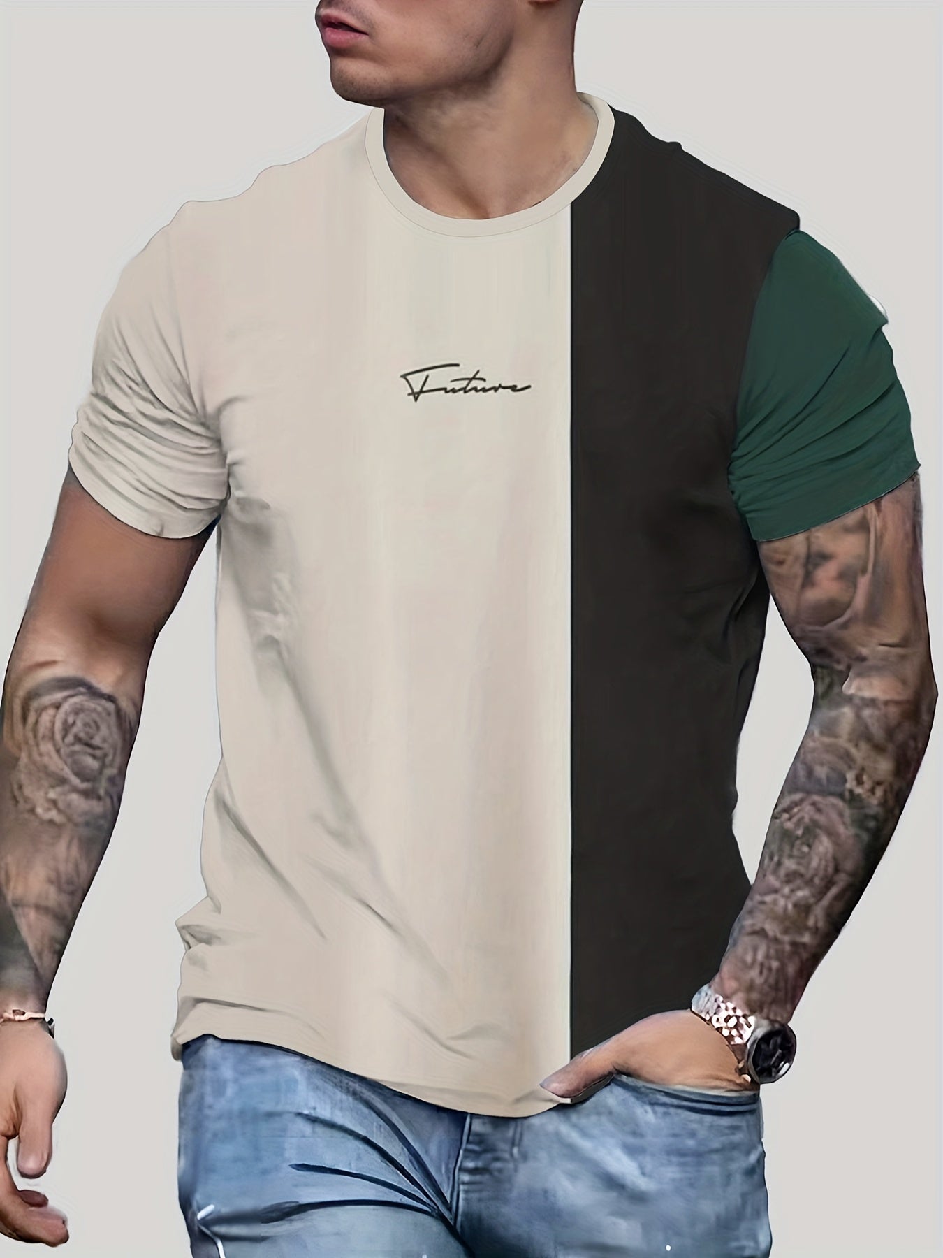 Men's Block T shirt Hip hop Style Casual Round Neck Tees For Summer