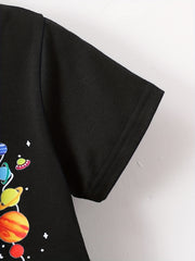 Boys Astronaut Rocket Print T-shirt & Shorts Set Kids Summer Outfit