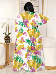 Plus Tropical Print Long Sleeve Crop Top & Wide Leg Pants Set