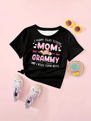 Girls Graphic Short Sleeve T-shirt, Versatile Pullover Top