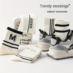 5 Pairs Kids Striped Crew Socks for Spring & Autumn