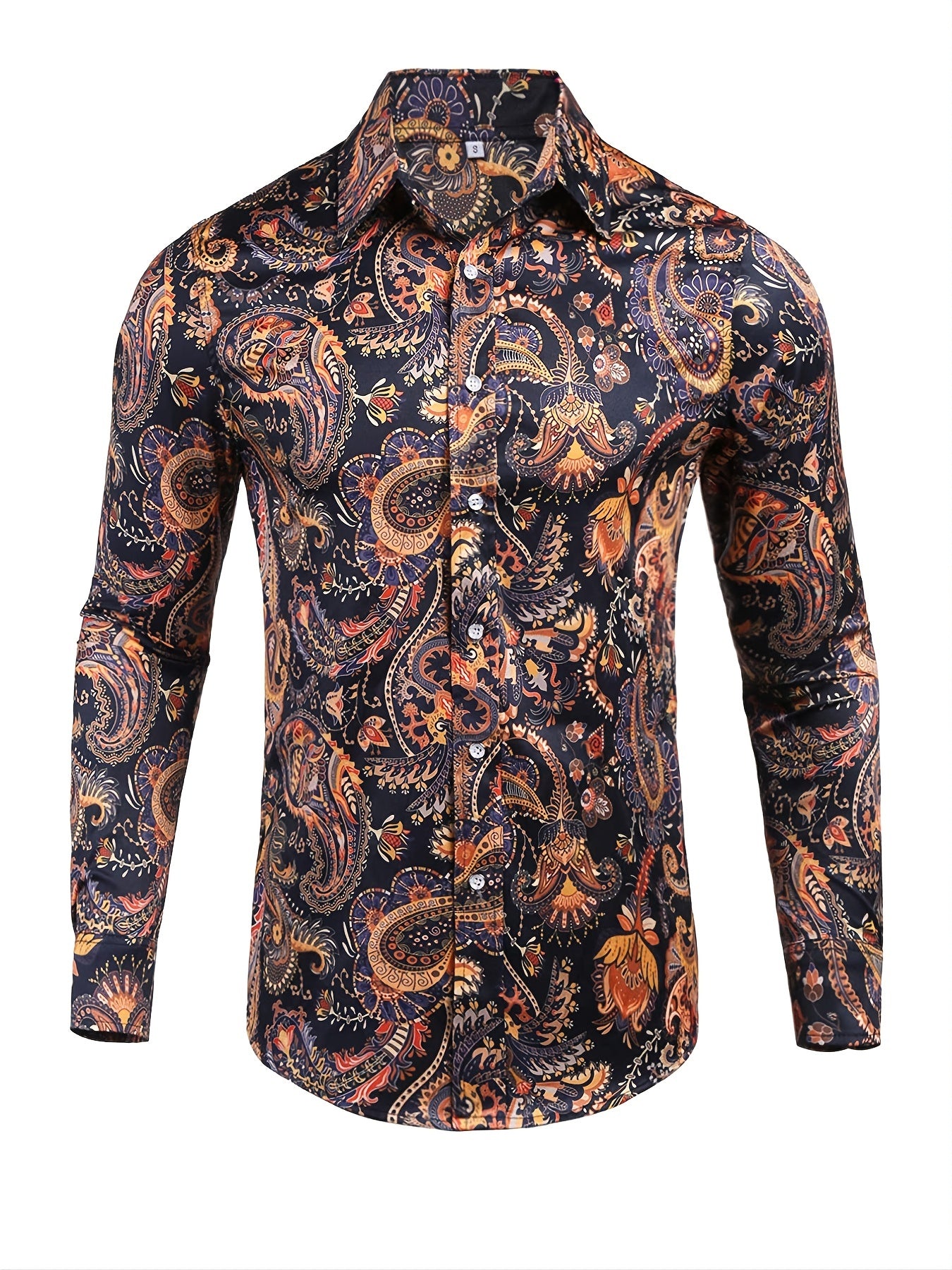 Men's Long Sleeve Print Dress Shirt Casual Button Down Shirt