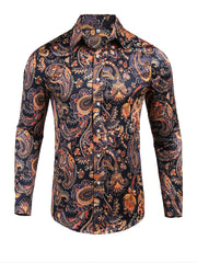 Men's Long Sleeve Print Dress Shirt Casual Button Down Shirt