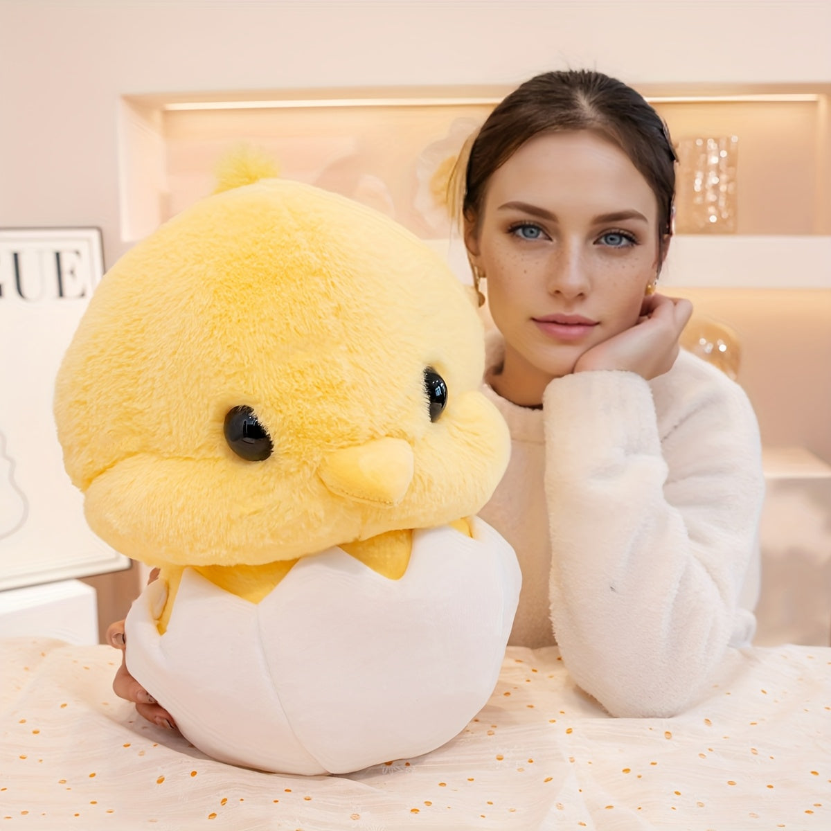 Soft Yellow Chick Plush Toy and Eggshell Stuffed Animal Pillow