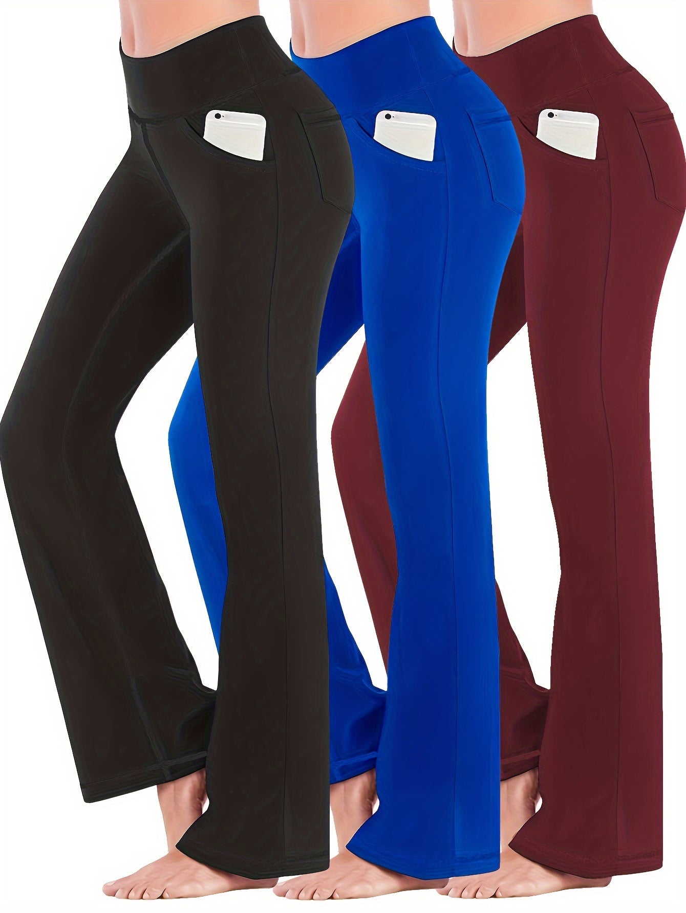 Women's Plus Size Flared Leg Yoga Fitness Trousers 3pcs Set