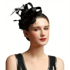 Women's Fascinator Headband Tea Party Derby Hat Faux Feathers Ribbon