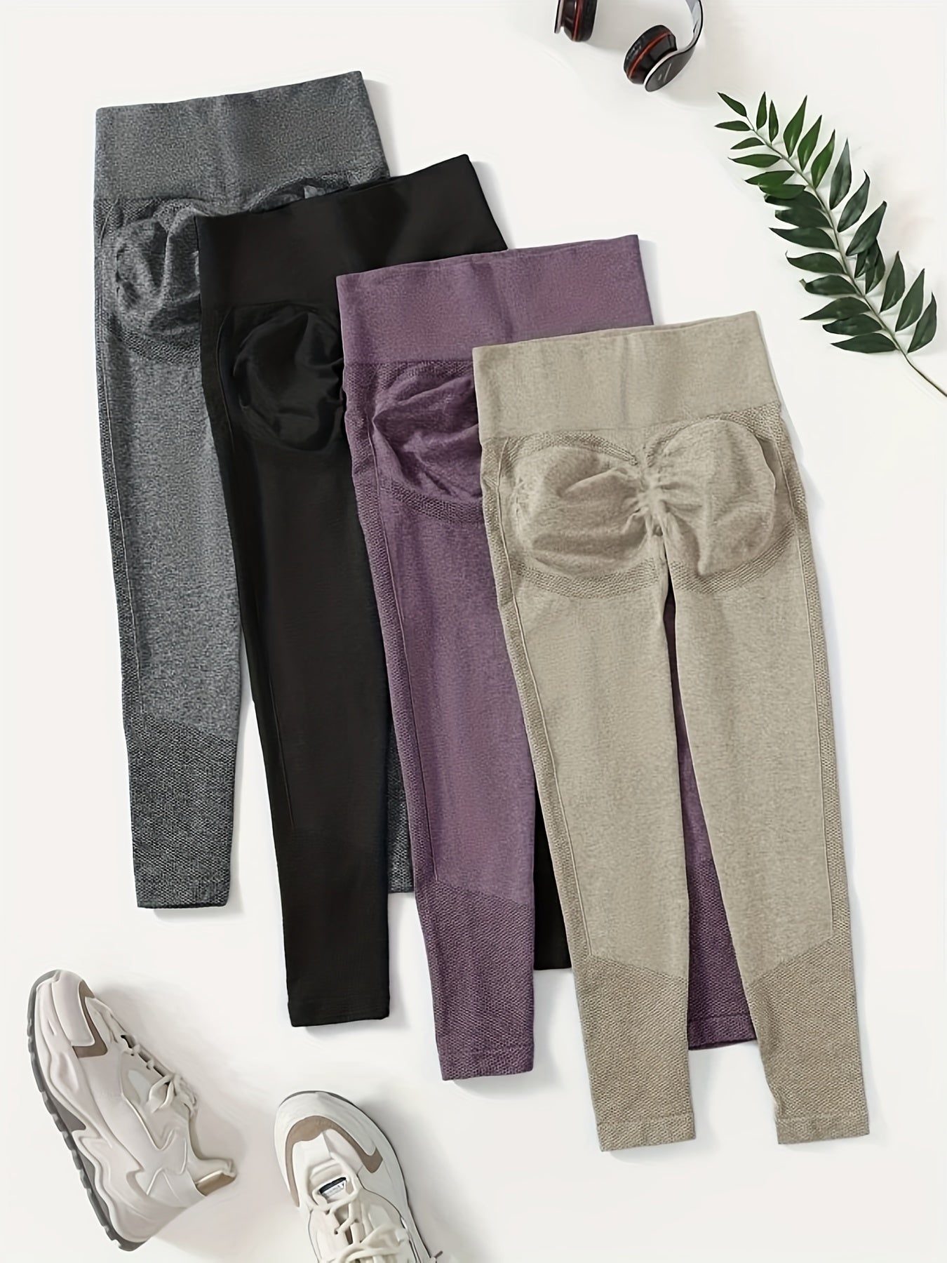 Solid High Waist Yoga Leggings Stretch Workout Pants