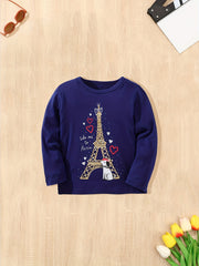 Girls Dog & Tower Cartoon Cotton Long Sleeve T Shirt Top Kids Pullover
