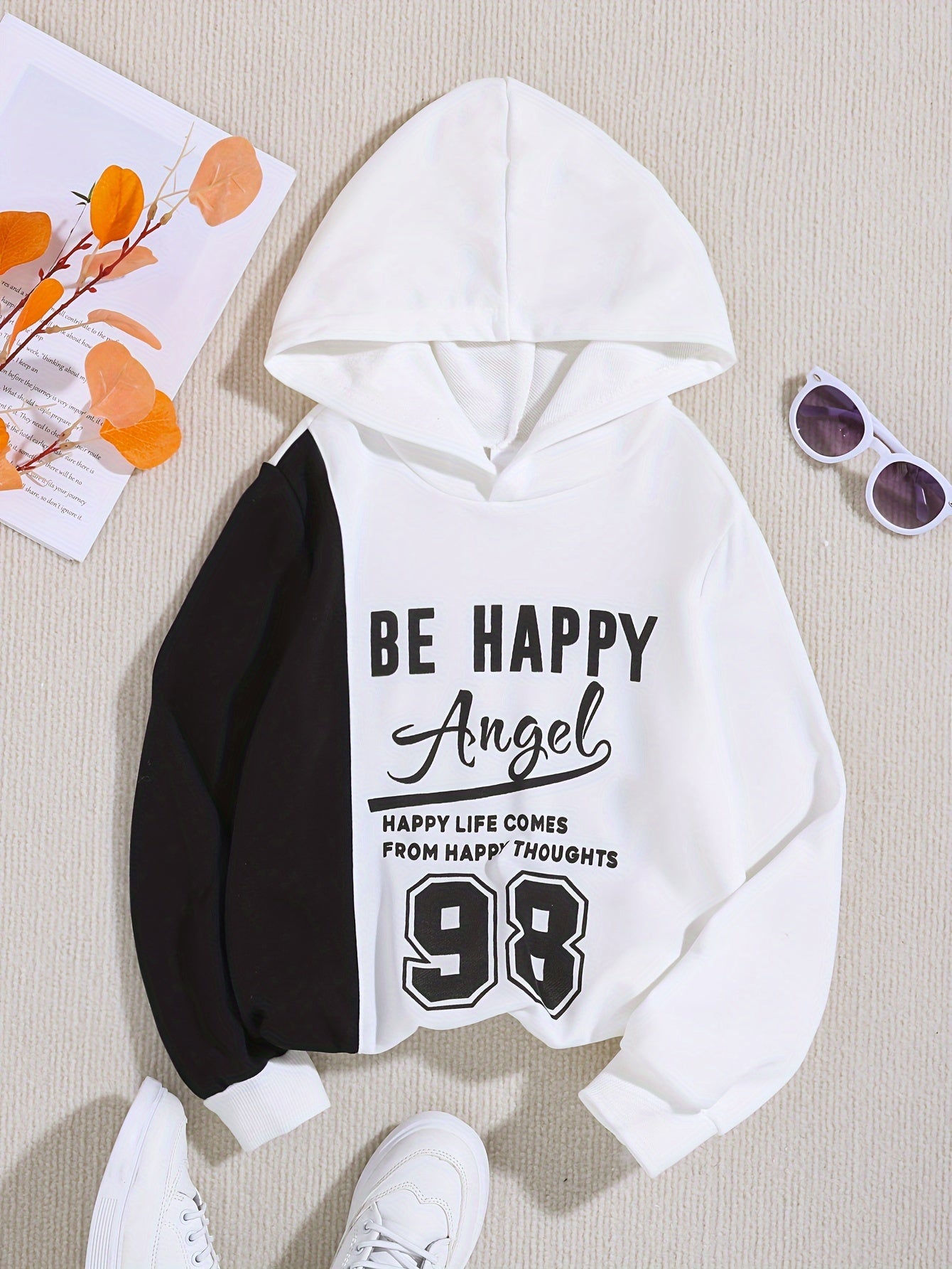 BE HAPPY Print Hoodies Girls Long Sleeve Pullover Kids Clothes Sports