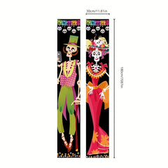 Halloween Skeleton Couple Home Porch Banner Outdoor Door Hanging