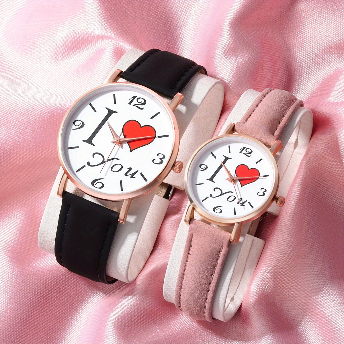 Romantic Couple Digital Quartz Watches with PU Leather Set